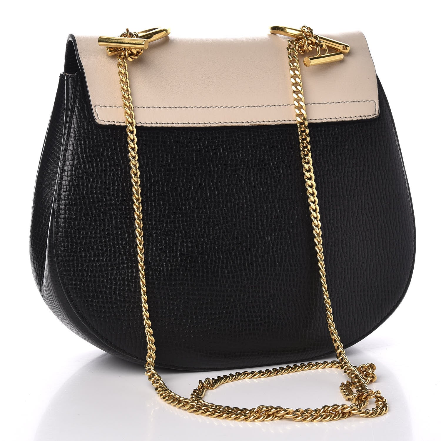 Chloe Grained Calfskin Lambskin Bi-Color Drew Shoulder Bag Black Powder Beige 2 of 8