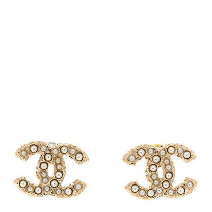 Chanel Pearl Crystal CC Earrings Light Gold 1 of 4