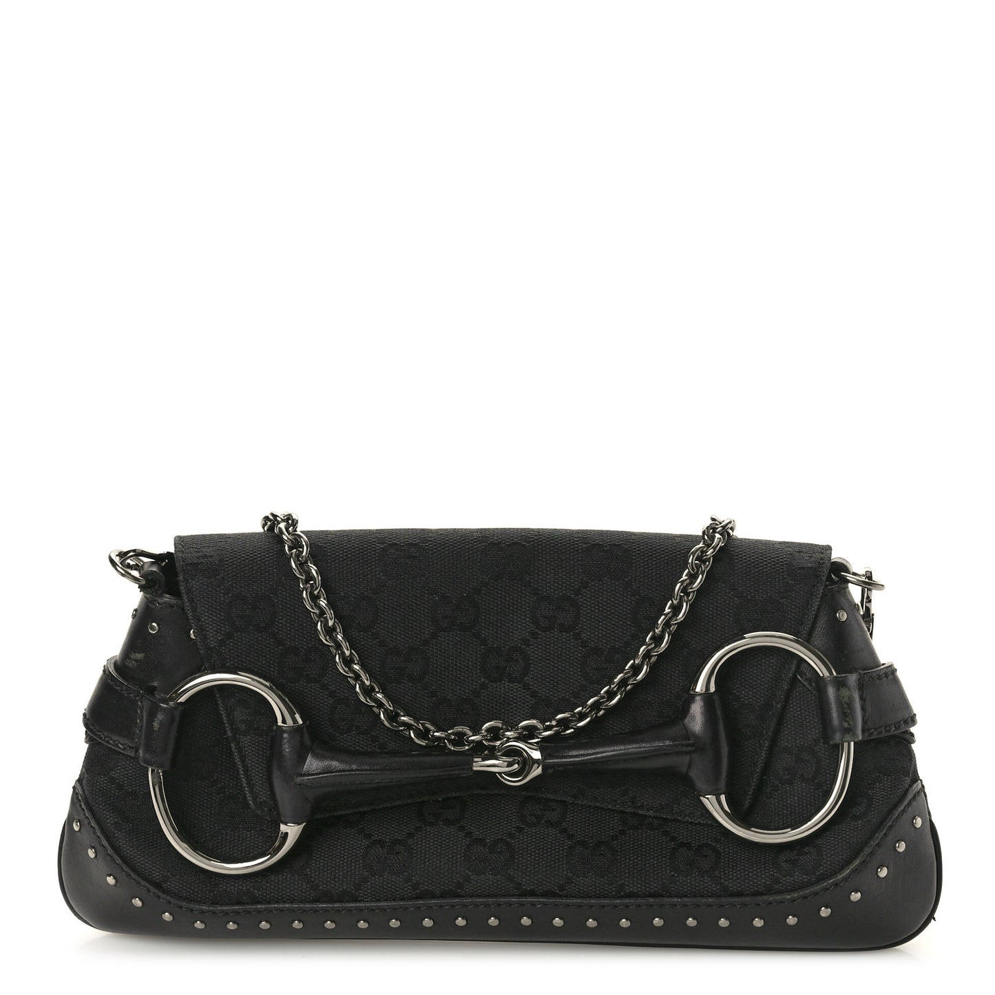 Monogram Studded Horsebit Clutch Black