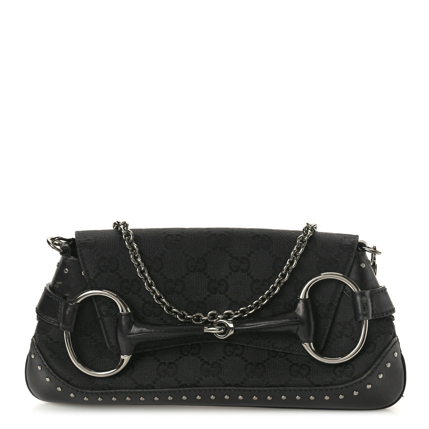 Gucci Monogram Studded Horsebit Clutch Black 1 of 11