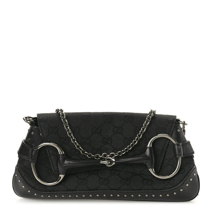 Gucci Monogram Studded Horsebit Clutch Black 1 of 11