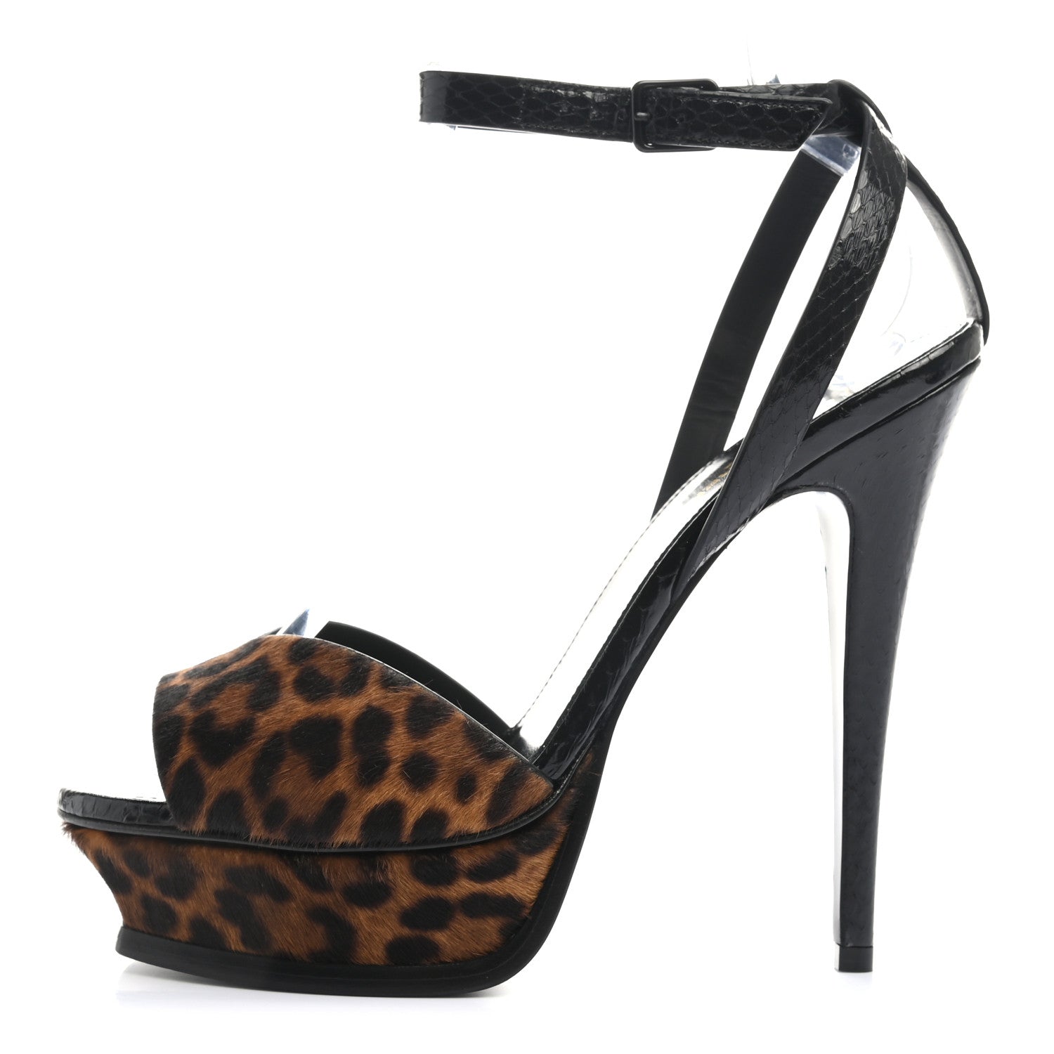 Saint Laurent Pony Hair Leopard Print Tribute 105 Platform Sandals 39 Naturale 1 of 9