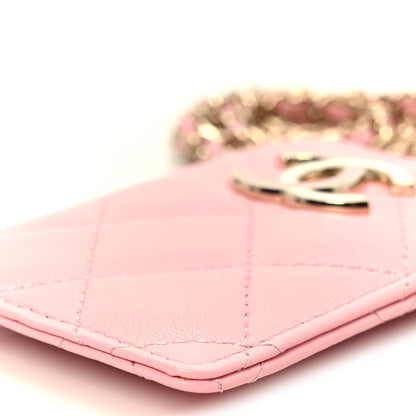 Chanel Lambskin Quilted Enamel Chanel Card Holder On Chain Light Pink 10 of 10
