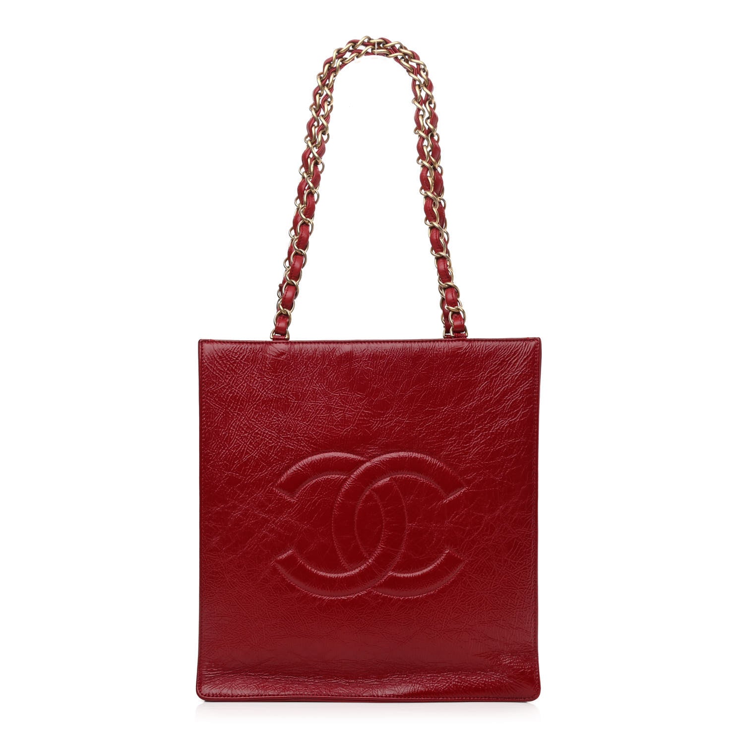 Chanel Shiny Aged Calfskin North South Shopping Bag Red 1 of 9