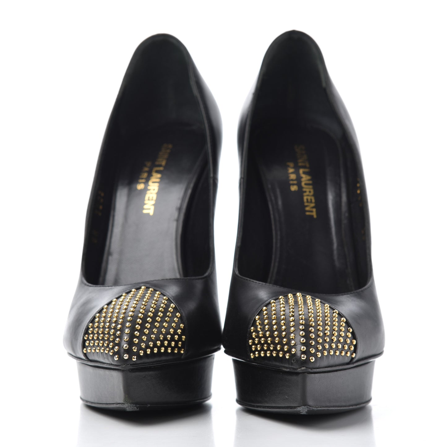 Calfskin Studded Cap Toe Janis 105 Platform Pumps 38 Black