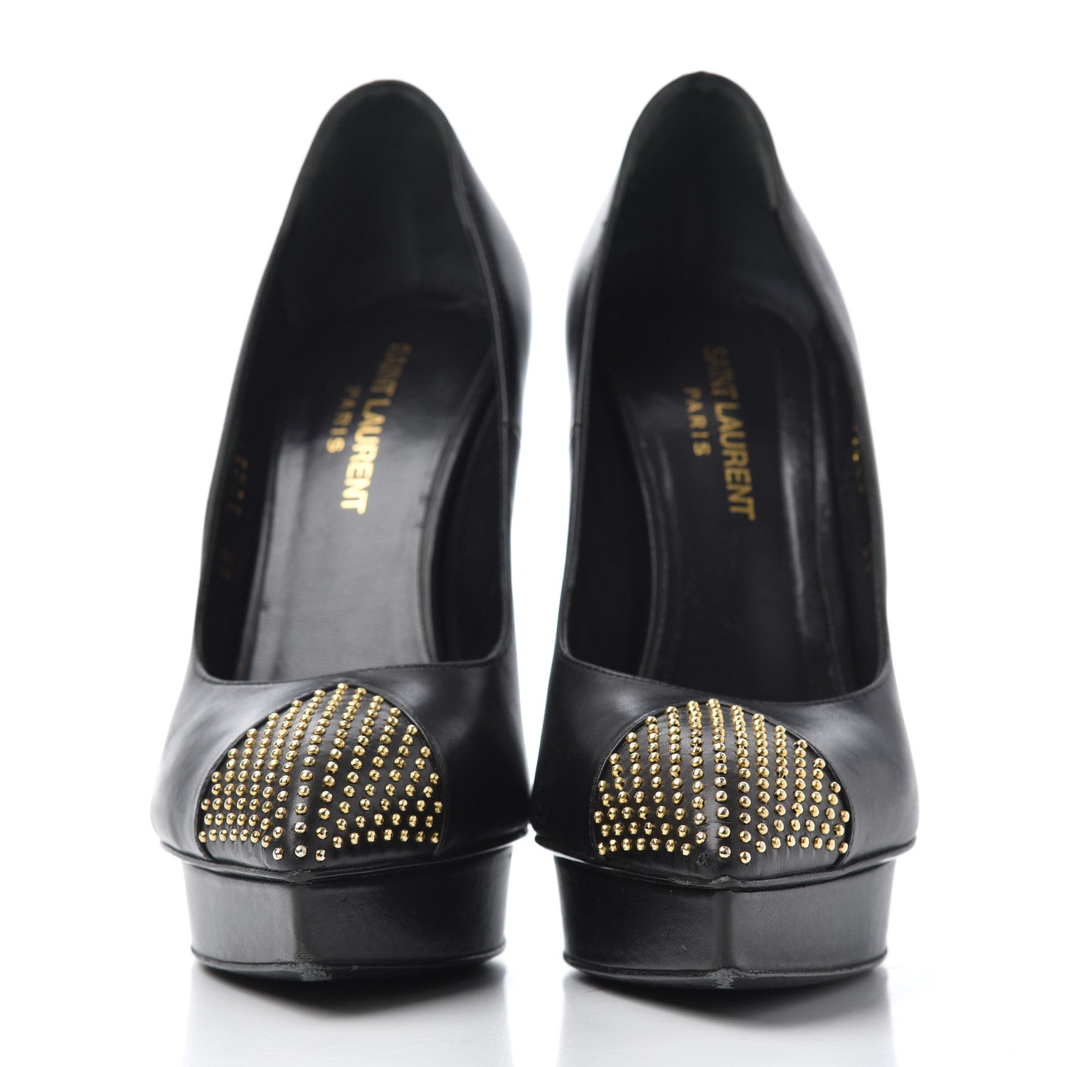 Saint Laurent Calfskin Studded Cap Toe Janis 105 Platform Pumps 38 Black 2 of 25