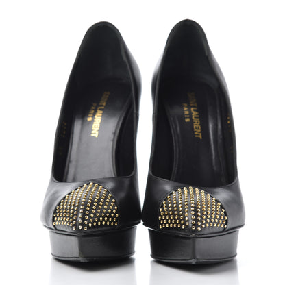Saint Laurent Calfskin Studded Cap Toe Janis 105 Platform Pumps 38 Black 2 of 25