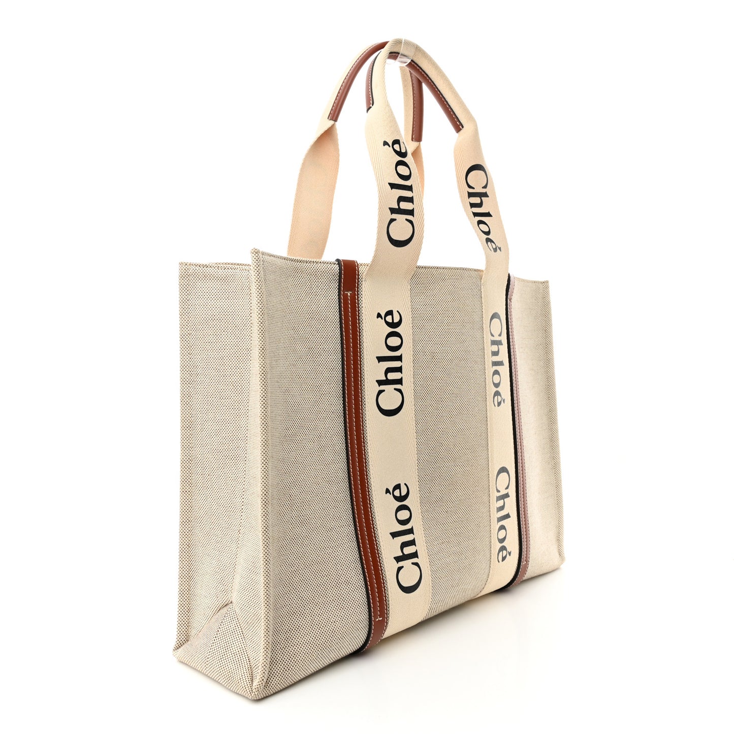 Cotton Calfskin Large Woody Ribbon Tote White Brown