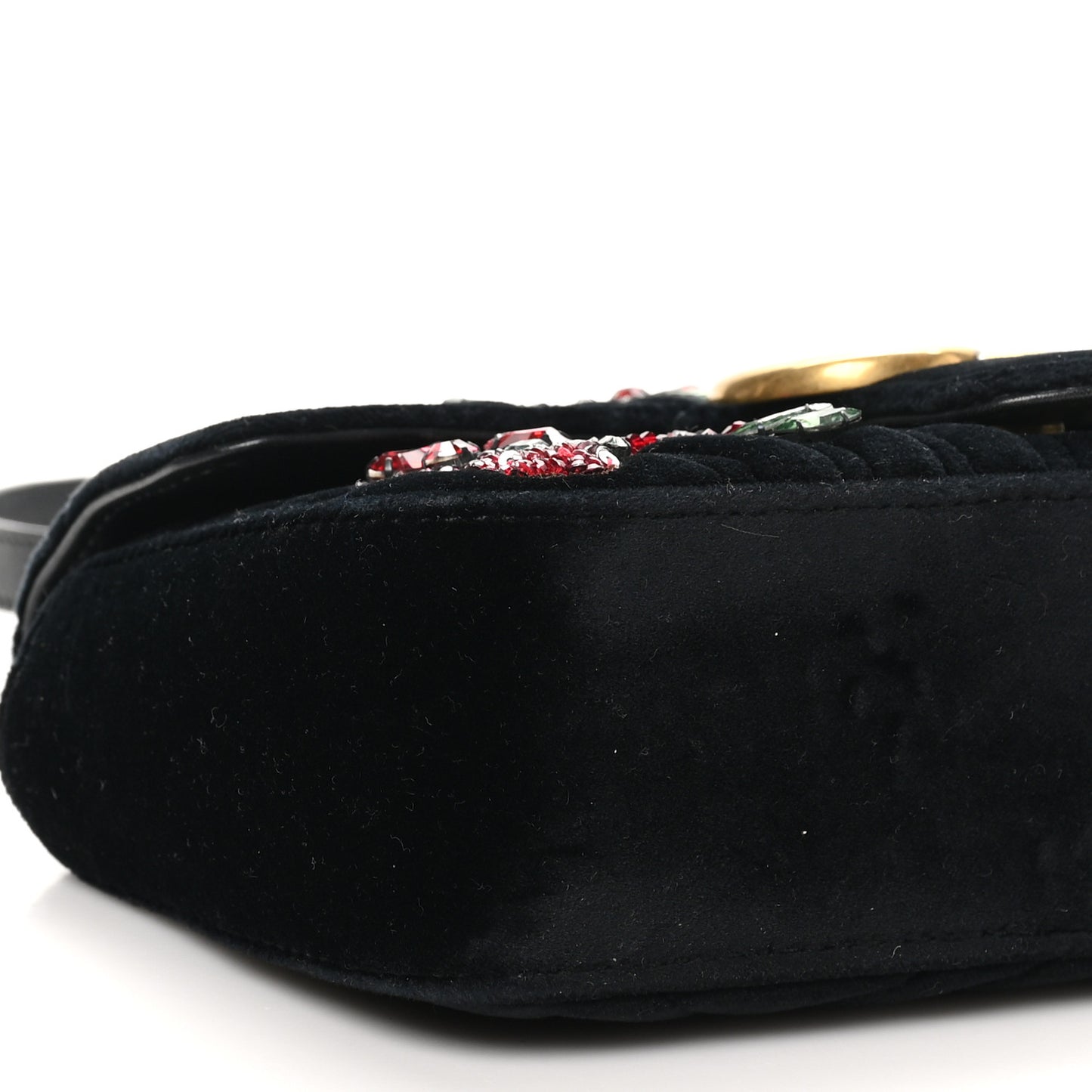 Velvet Matelasse Embroidered Mini GG Marmont Shoulder Bag Black