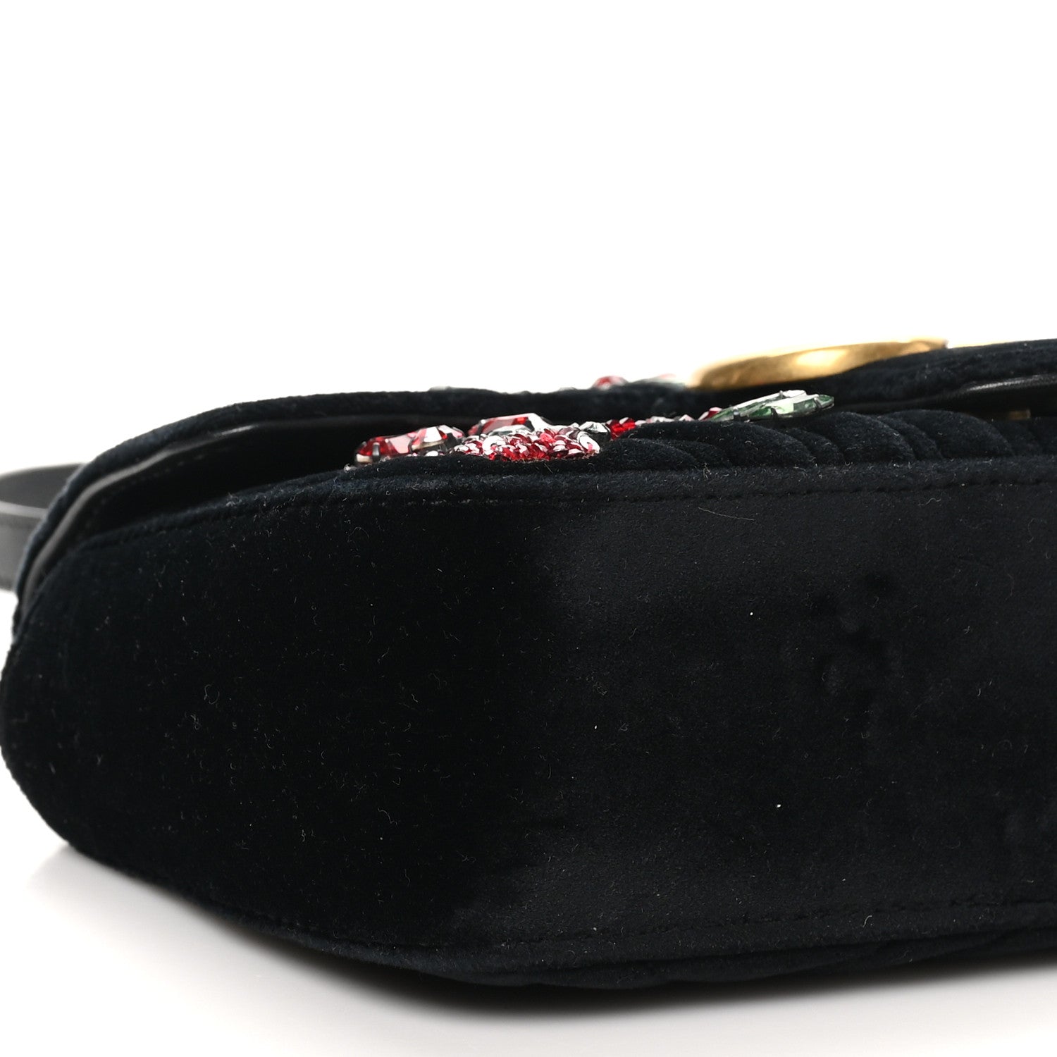 Gucci Velvet Matelasse Embroidered Mini GG Marmont Shoulder Bag Black 9 of 10