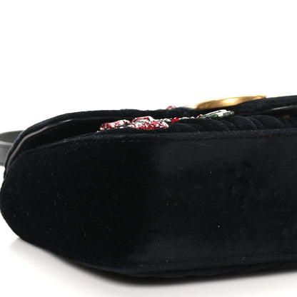 Gucci Velvet Matelasse Embroidered Mini GG Marmont Shoulder Bag Black 9 of 10