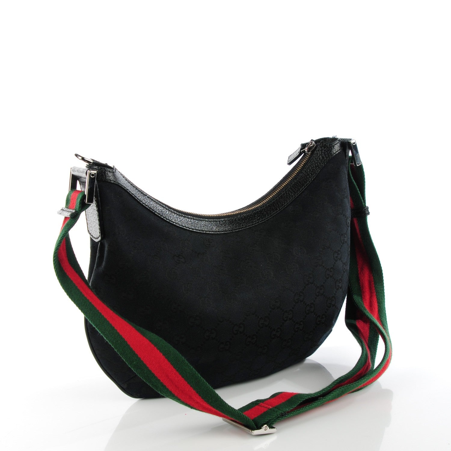 Gucci Monogram Web Medium Half Moon Hobo Black 3 of 7