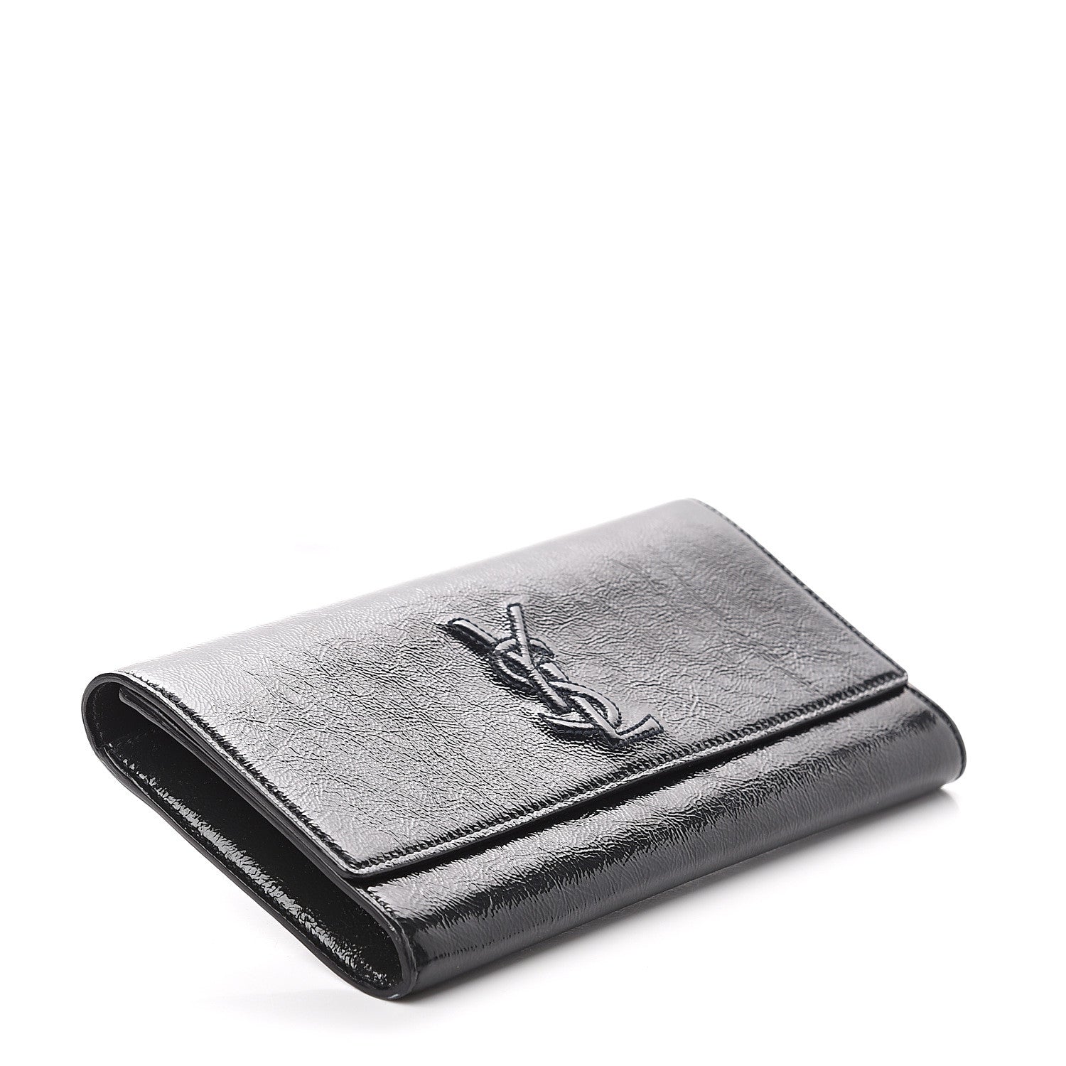 Saint Laurent Textured Patent Monogram Small Belle De Jour Clutch Navy 3 of 5