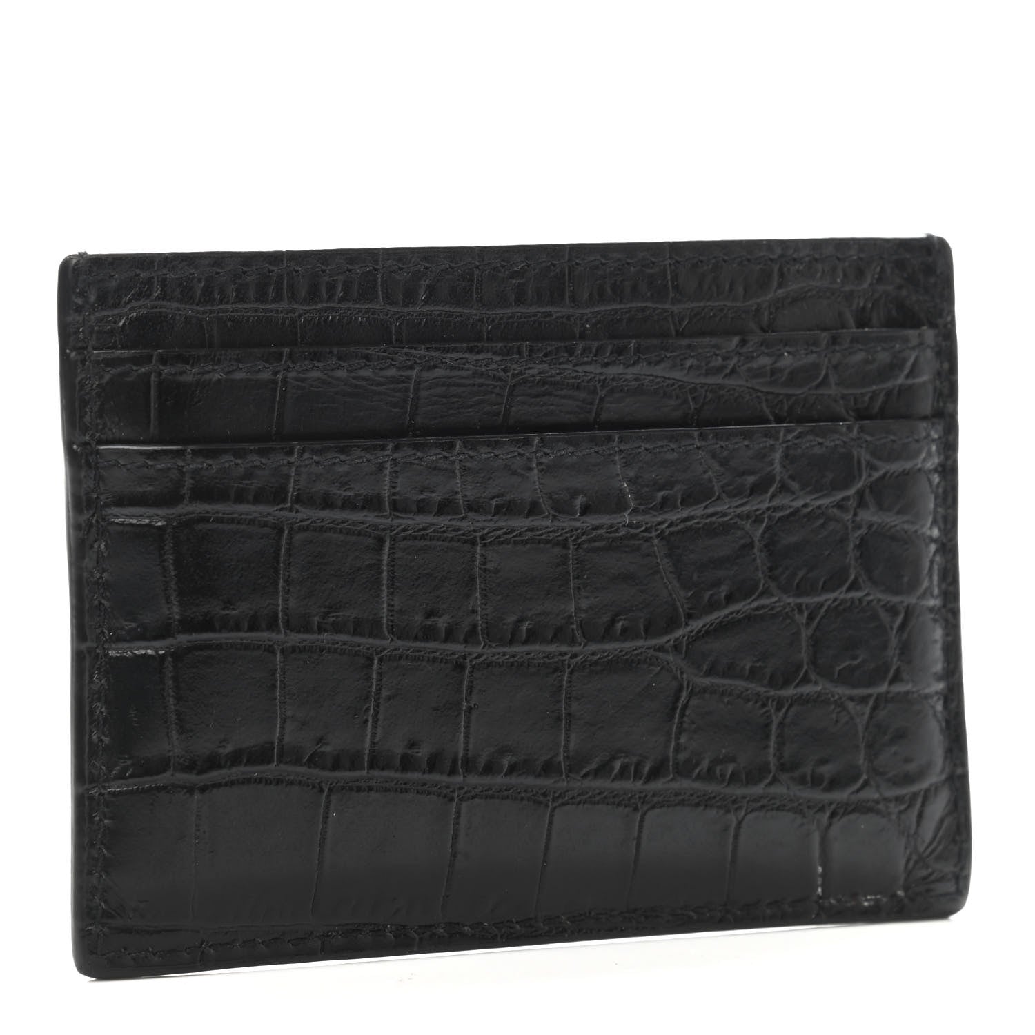 Saint Laurent Calfskin Crocodile Embossed Monogram Tiny Cassandra Credit Card Case Black 2 of 4
