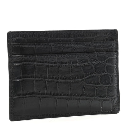 Saint Laurent Calfskin Crocodile Embossed Monogram Tiny Cassandra Credit Card Case Black 2 of 4
