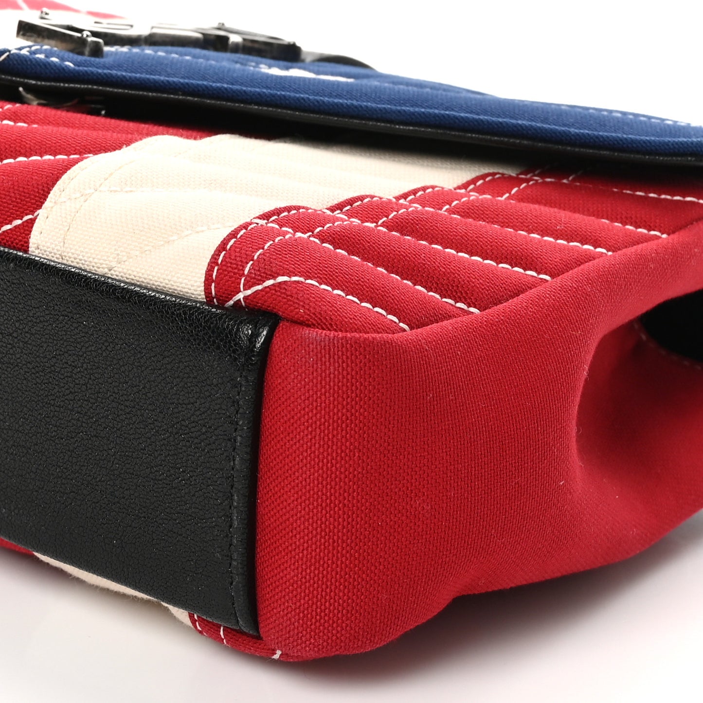 Canvas Matelasse Chevron American Flag Monogram Medium College Bag Red Blue