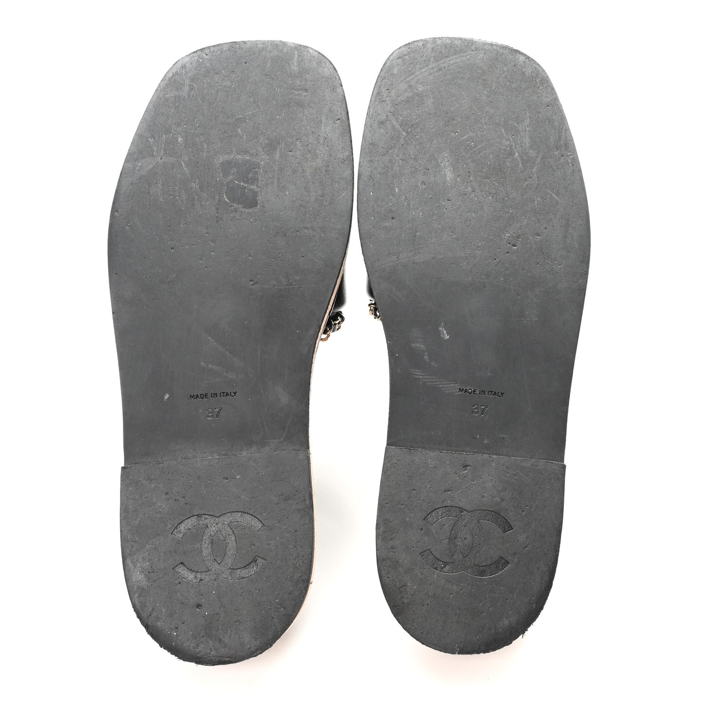 Lambskin Chain Cork Slide Sandals 37 Black