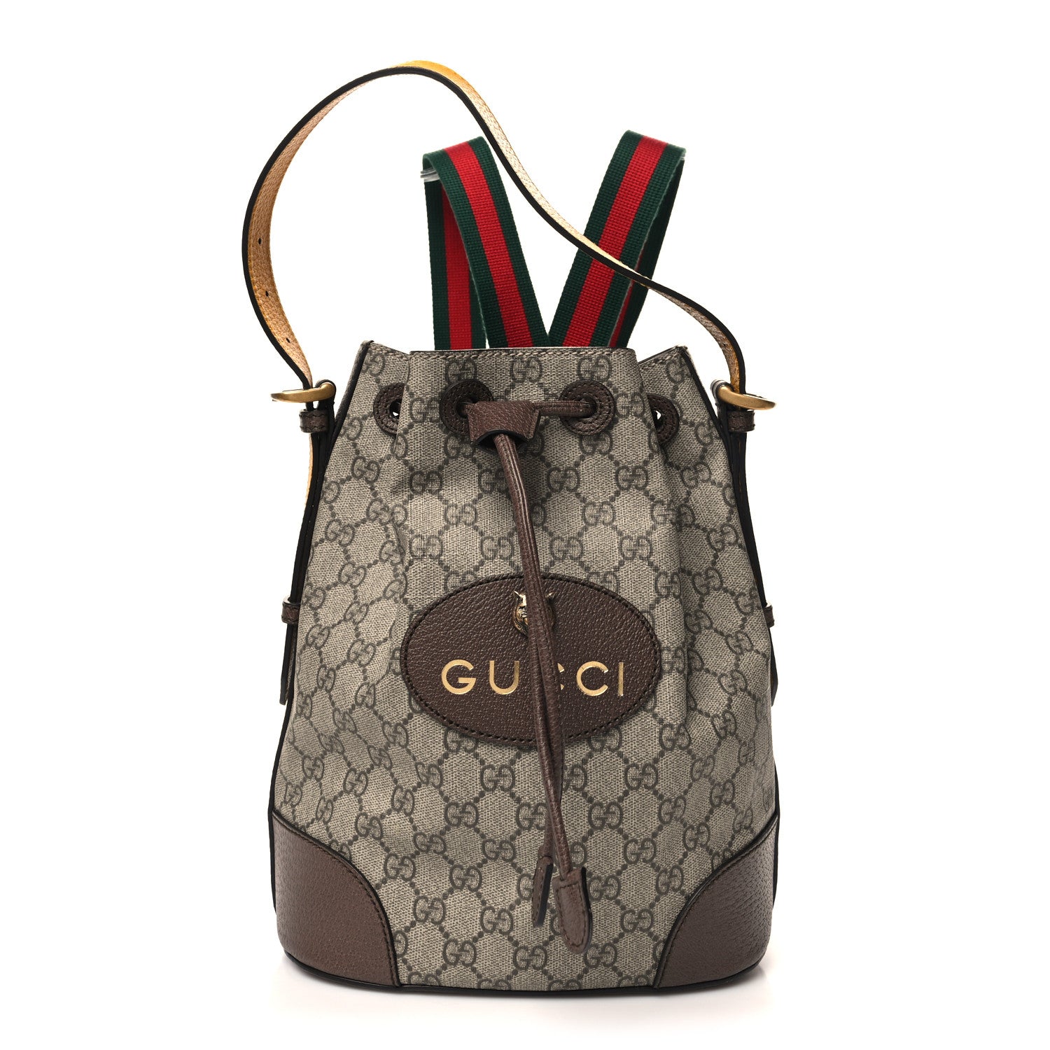 Gucci GG Supreme Monogram Neo Vintage Drawstring Bucket Backpack Beige New Acero Crop 1 of 10