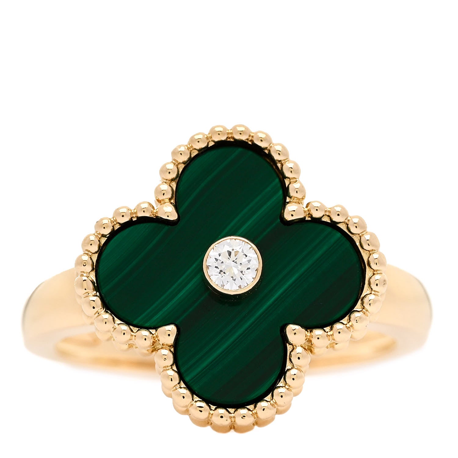 Van Cleef & Arpels 18K Yellow Gold Diamond Malachite Vintage Alhambra Ring 53 6.5 1 of 5
