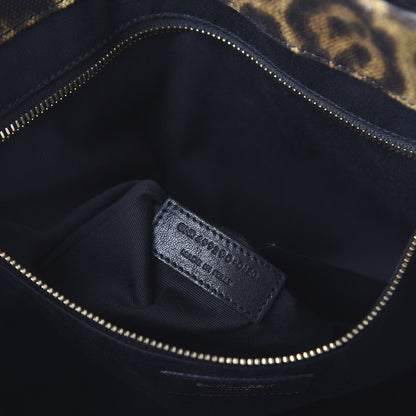 Saint Laurent Canvas Calfskin Leopard Print Rive Gauche Noe Tote Natural Black 9 of 10