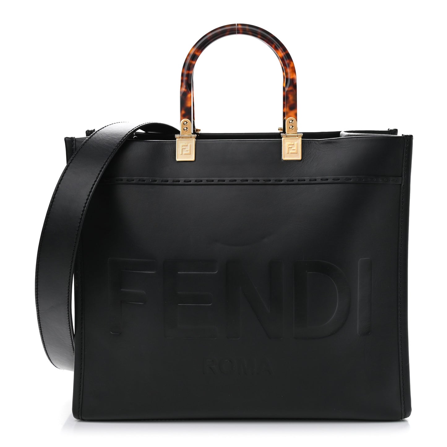 Vitello King Plexiglass Medium Fendi Sunshine Shopper Tote Black