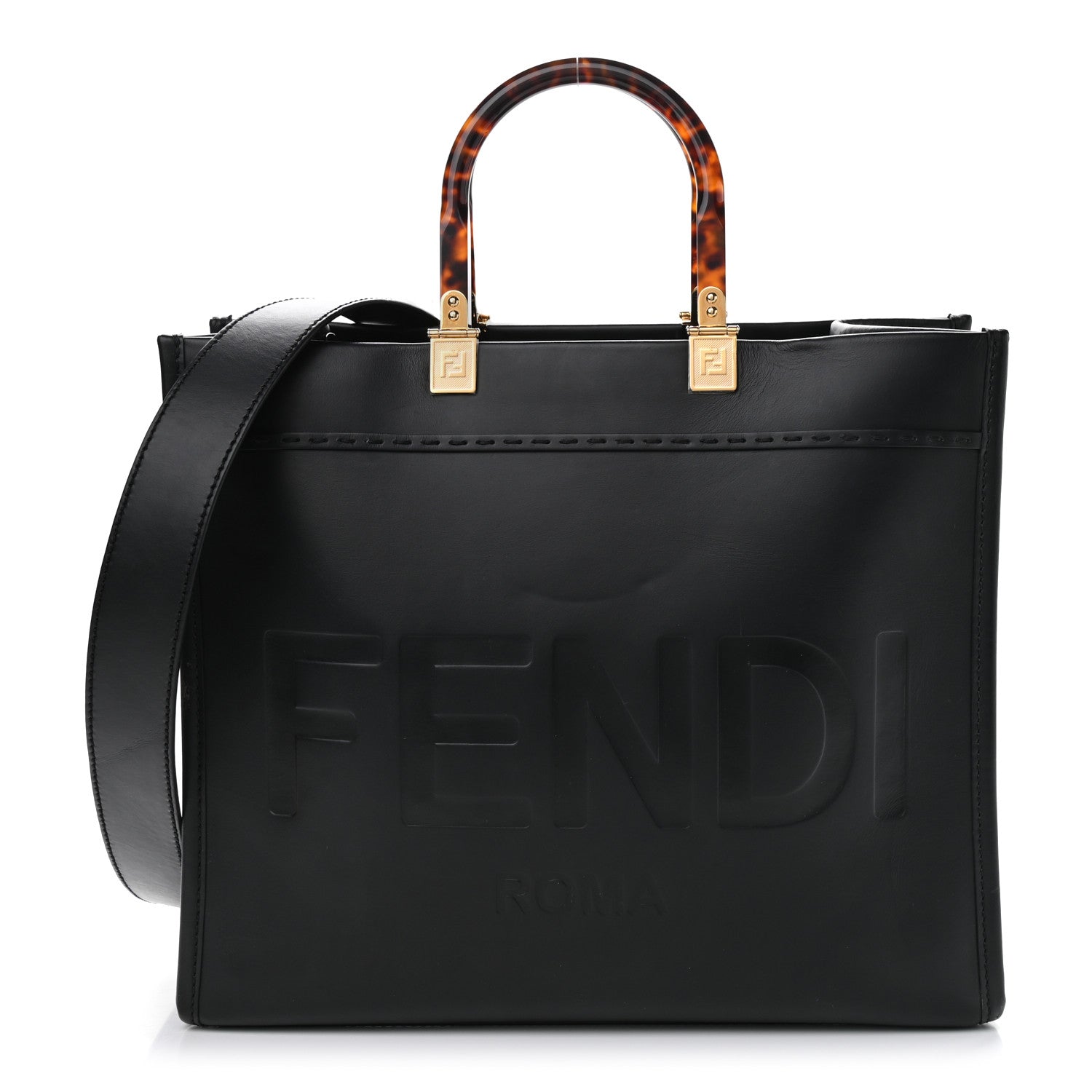 Fendi Vitello King Plexiglass Medium Fendi Sunshine Shopper Tote Black 1 of 12