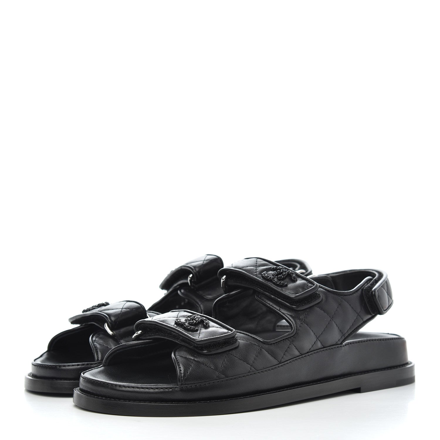 Chanel Lambskin Velcro Dad Sandals 37.5 Black 3 of 12