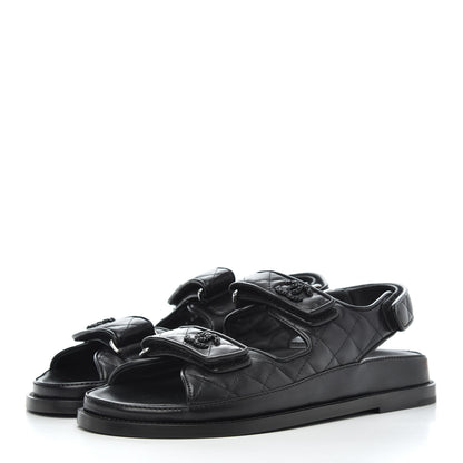 Chanel Lambskin Velcro Dad Sandals 37.5 Black 3 of 12