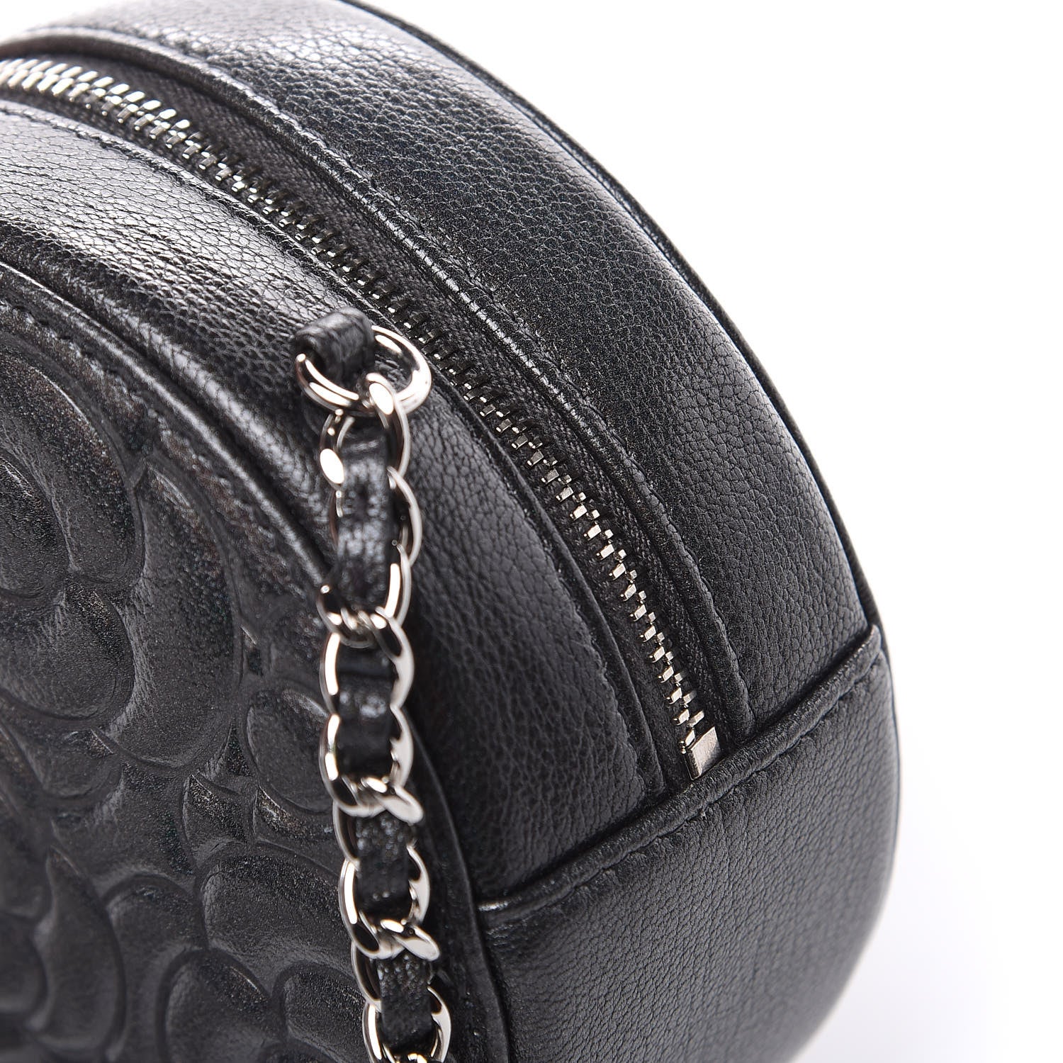 Chanel Goatskin Camellia Quilted Round Clutch With Chain Grey 9 of 12
