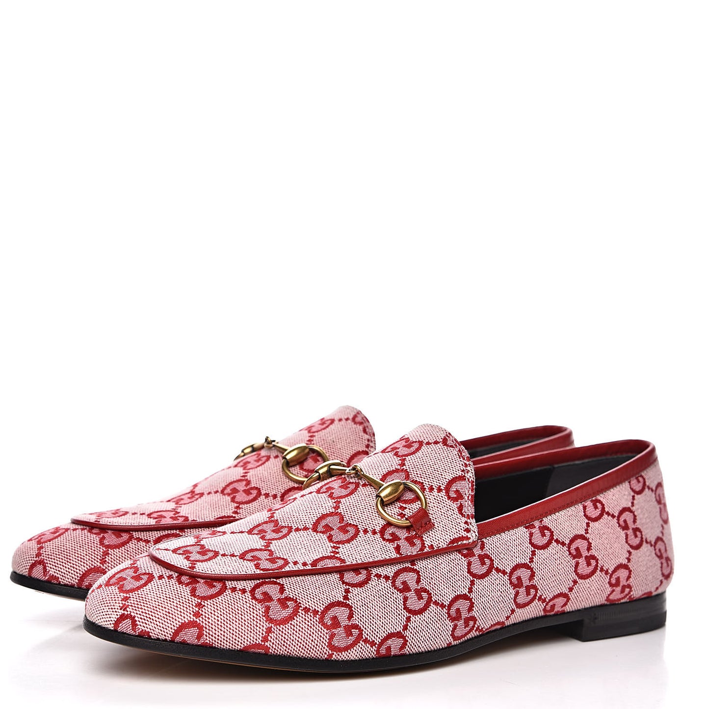 Canvas GG Monogram Horsebit Womens Jordaan Loafers 38 Gardenia Hibiscus Red