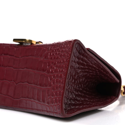 Balenciaga Shiny Calfskin Crocodile Embossed Small Hourglass Top Handle Bag Dark Red 10 of 11