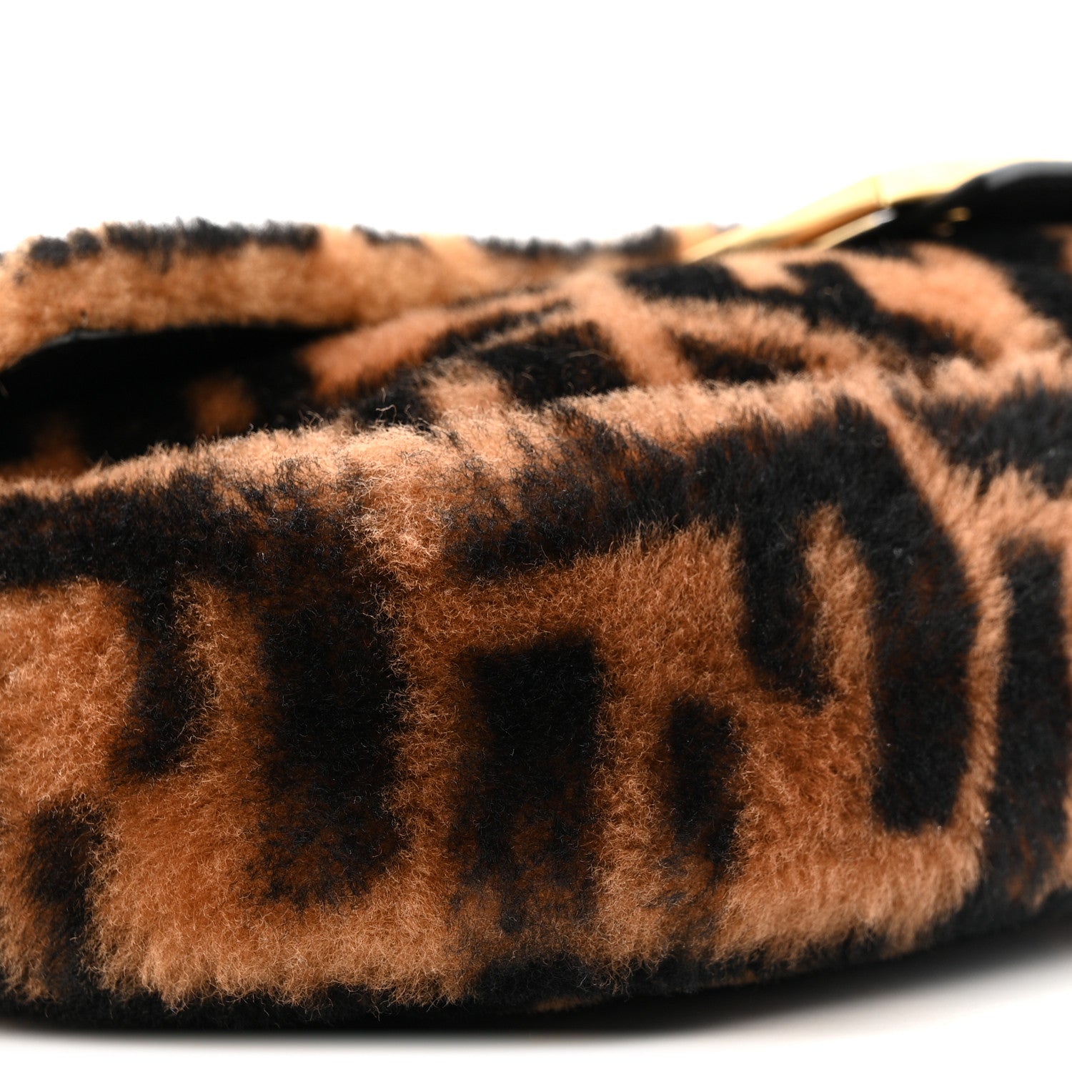 Fendi Shearling Vitello Dolce Macro FF 1974 Baguette Tobacco Black 9 of 11