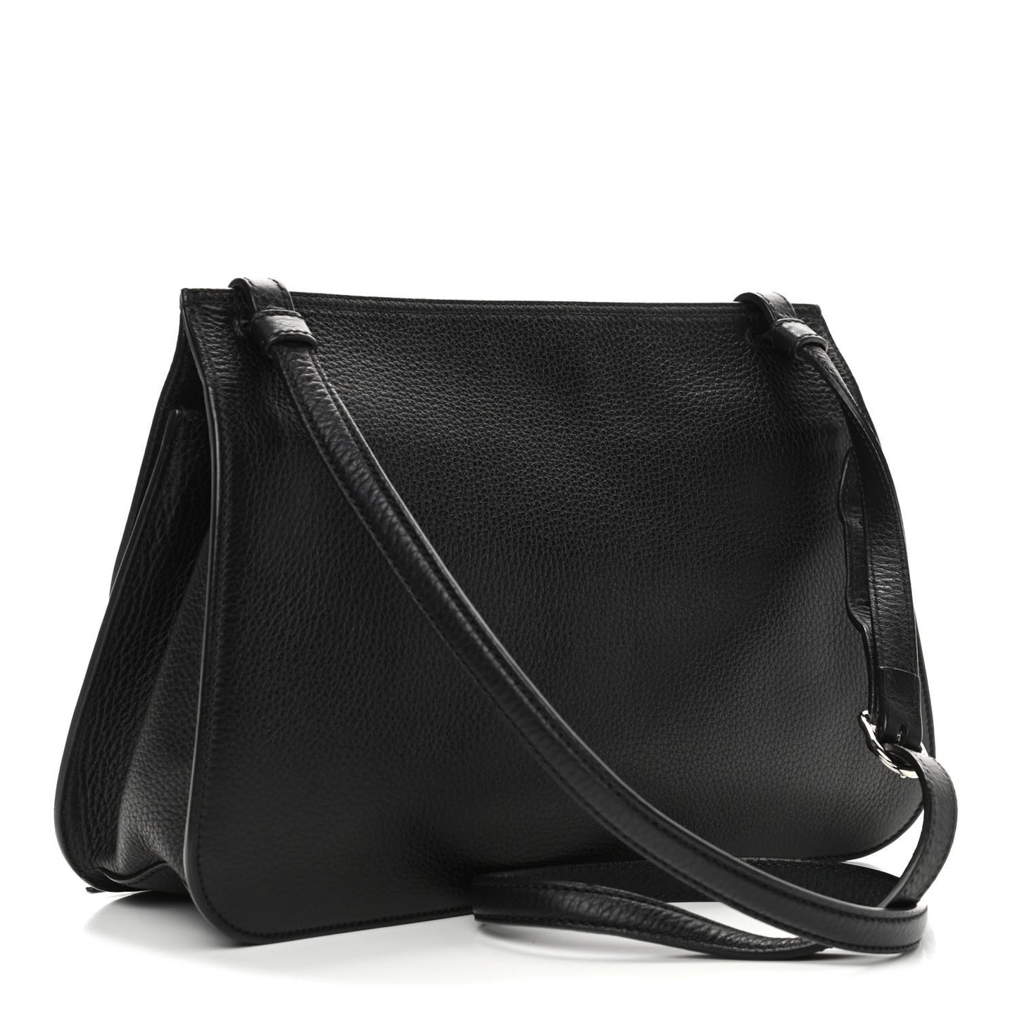 Pebbled Calfskin Medium Bamboo Daily Flap Shoulder Bag Black