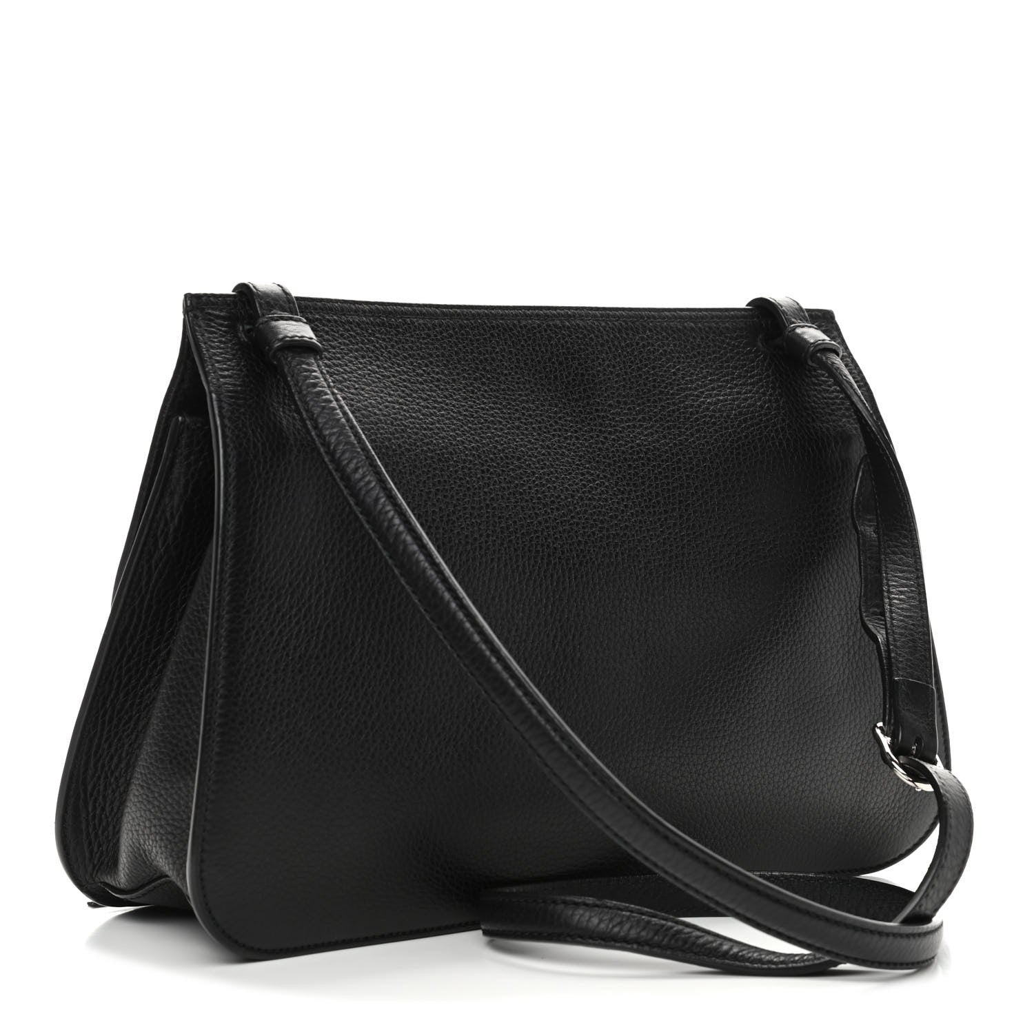 Gucci Pebbled Calfskin Medium Bamboo Daily Flap Shoulder Bag Black 2 of 6