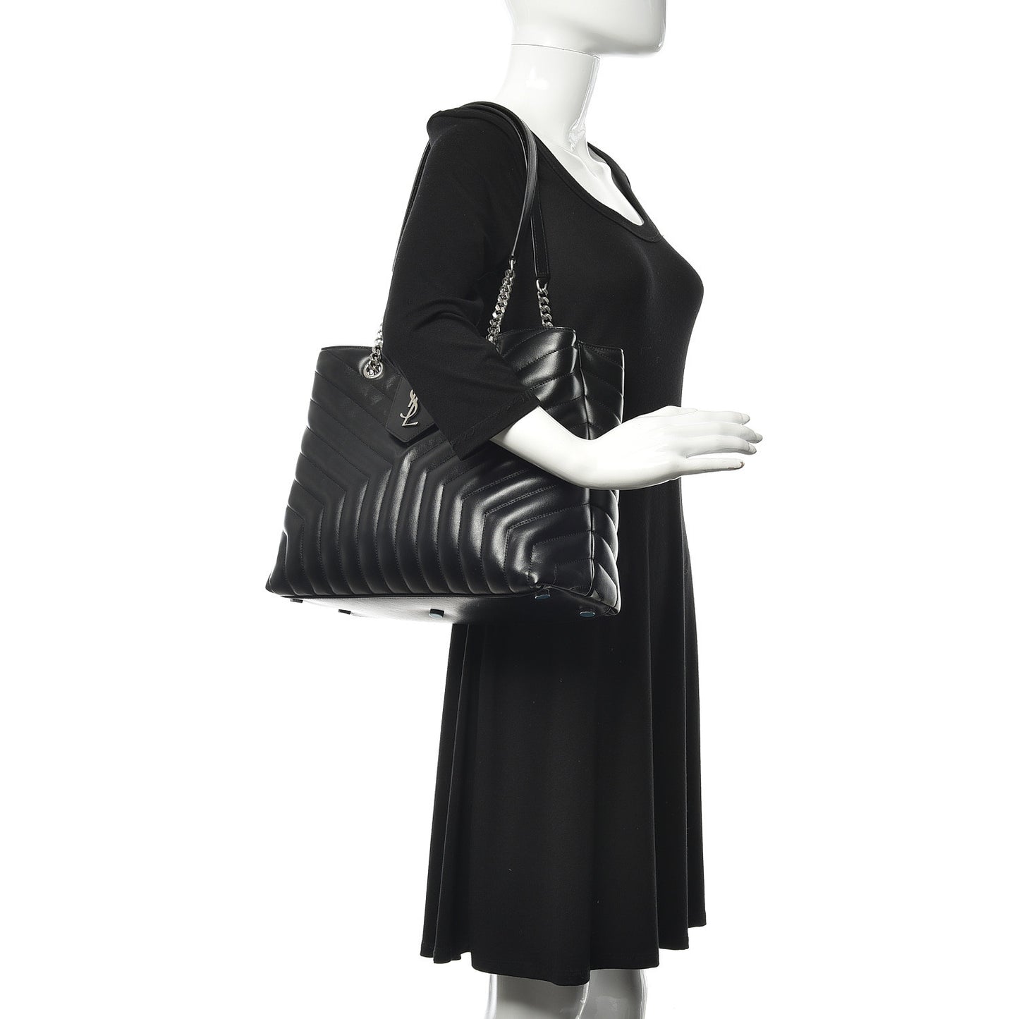 Calfskin Y Quilted Monogram Large Loulou Shopper Black