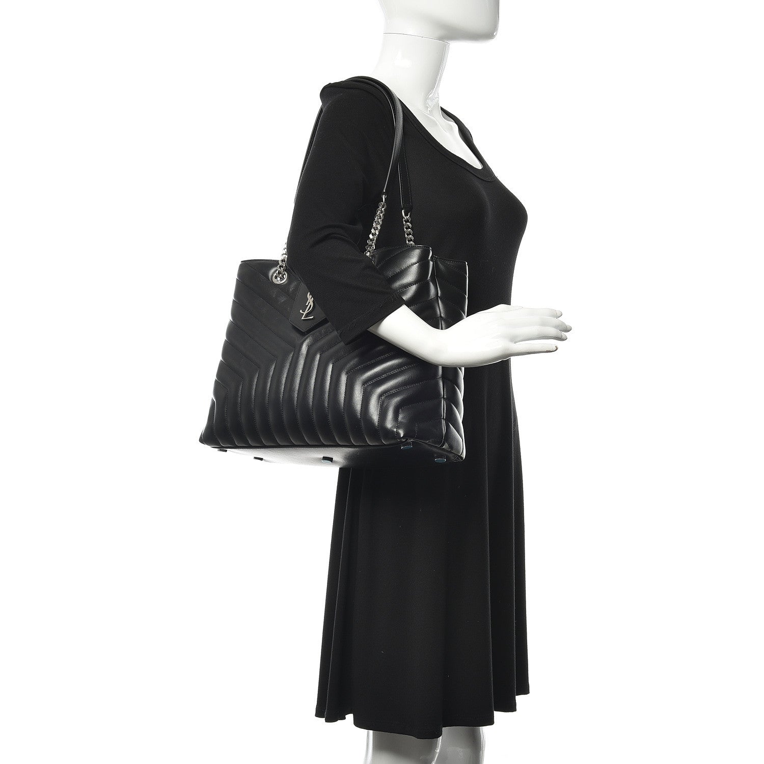 Saint Laurent Calfskin Y Quilted Monogram Large Loulou Shopper Black 2 of 10