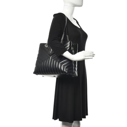Saint Laurent Calfskin Y Quilted Monogram Large Loulou Shopper Black 2 of 10