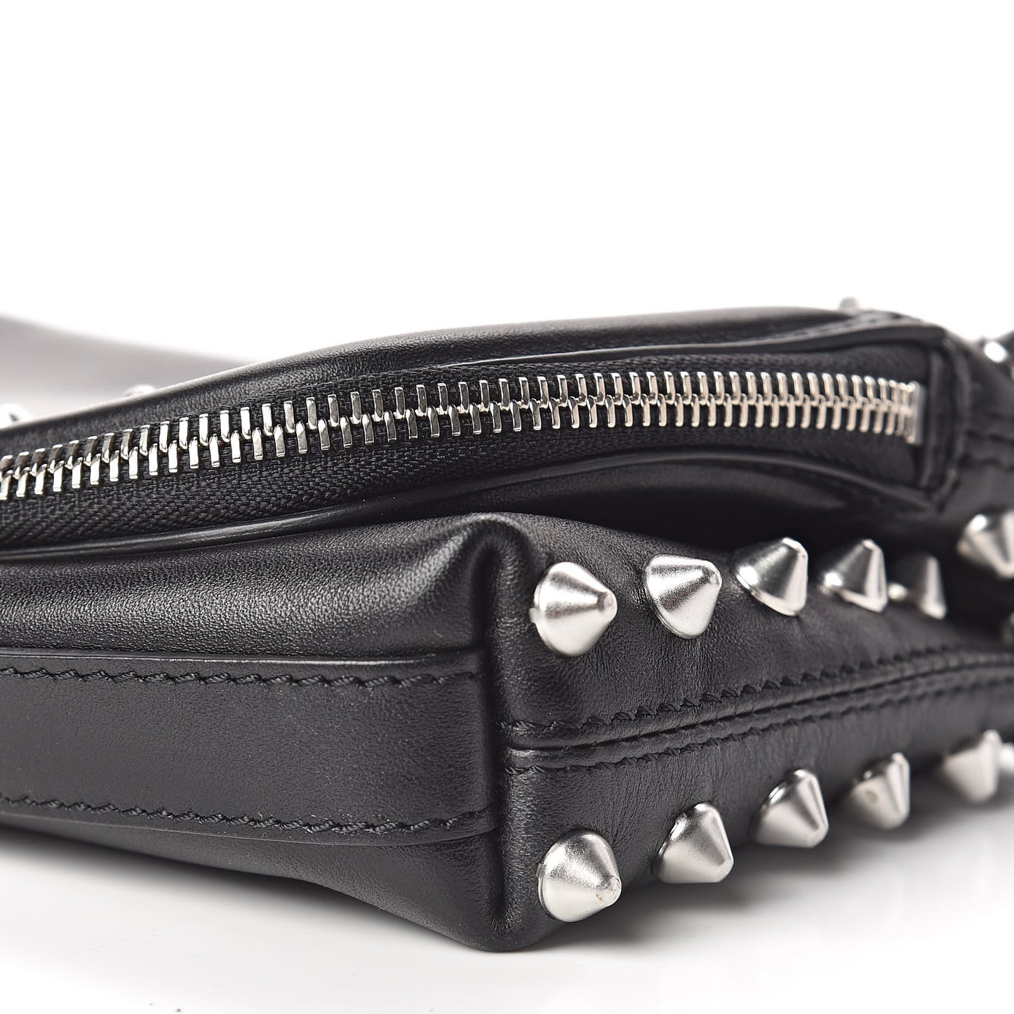 Calfskin Studded Padlock Skull Clutch Black