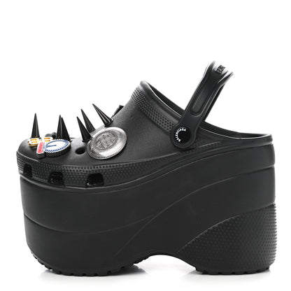 Balenciaga X CROCS Rubber Textured Spiked Womens Platform Sandals 38 Black 1 of 8