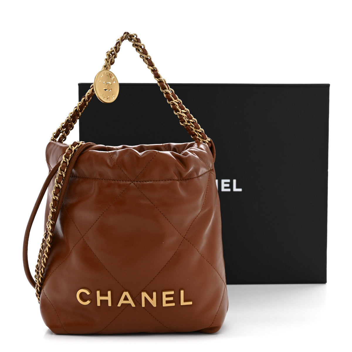 Chanel Shiny Calfskin Quilted Mini Chanel 22 Light Brown 11 of 11