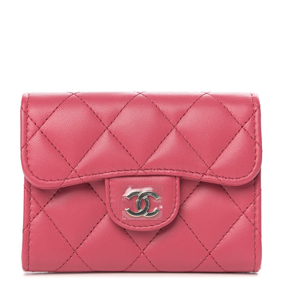Chanel Lambskin Quilted Flap Card Holder Wallet Dark Pink 1 of 7