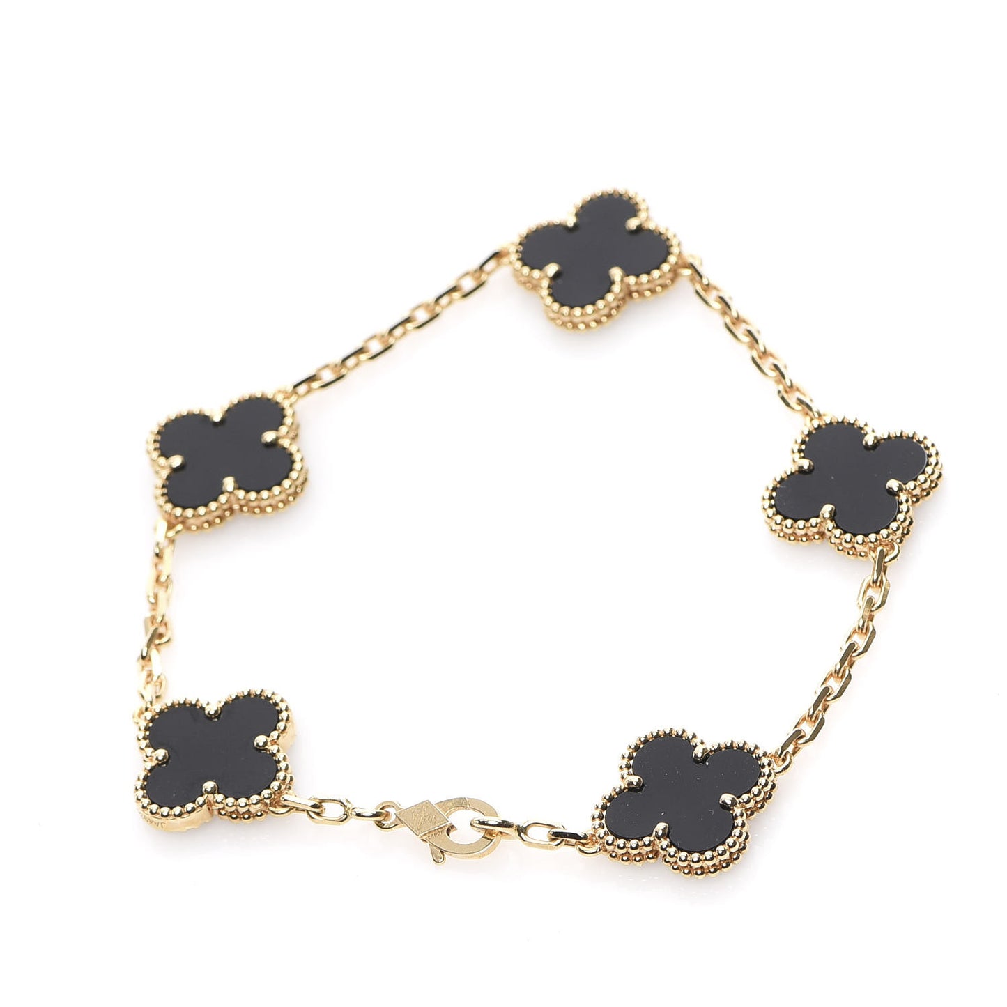 18K Yellow Gold Black Onyx 5 Motifs Vintage Alhambra Bracelet