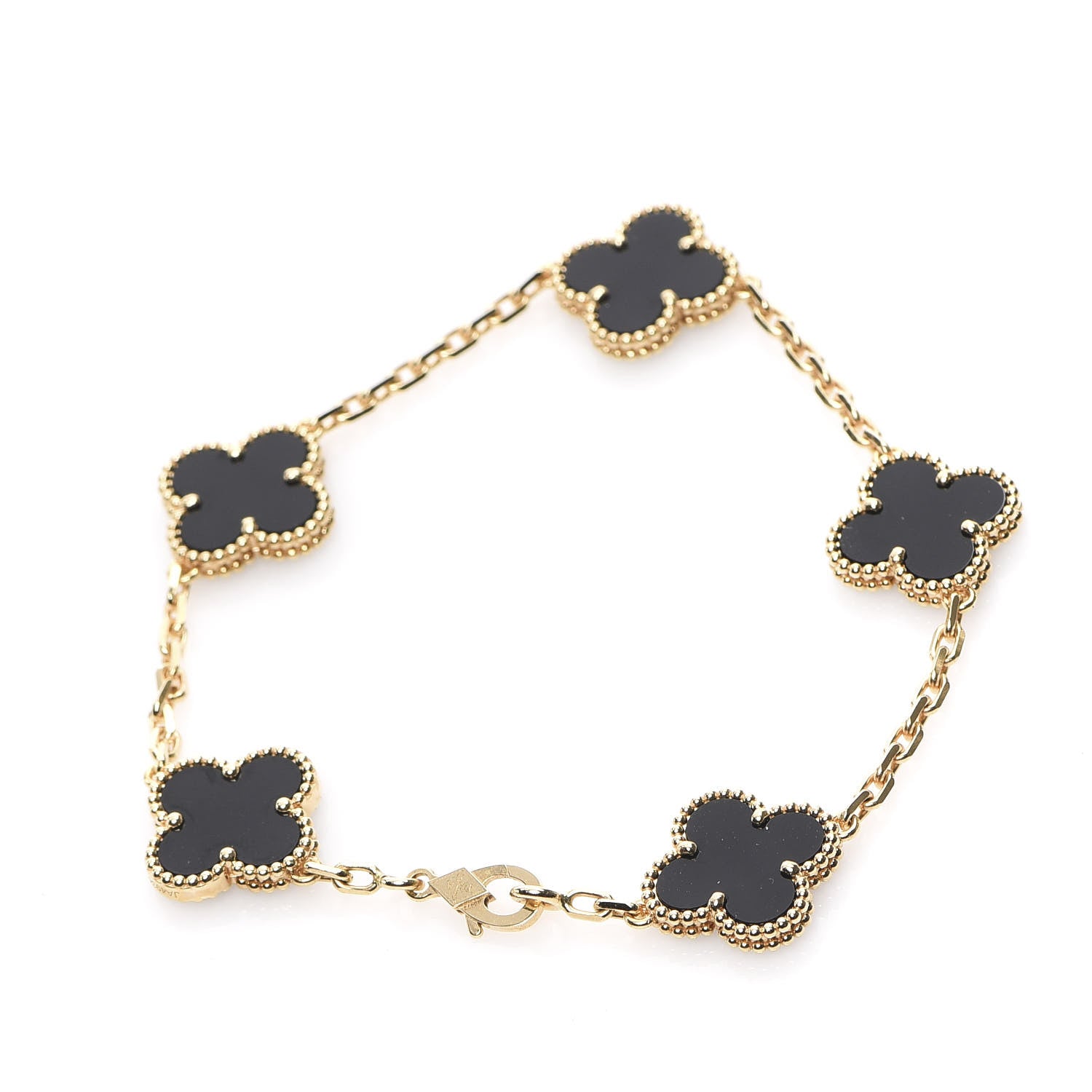 Van Cleef & Arpels 18K Yellow Gold Black Onyx 5 Motifs Vintage Alhambra Bracelet 2 of 5