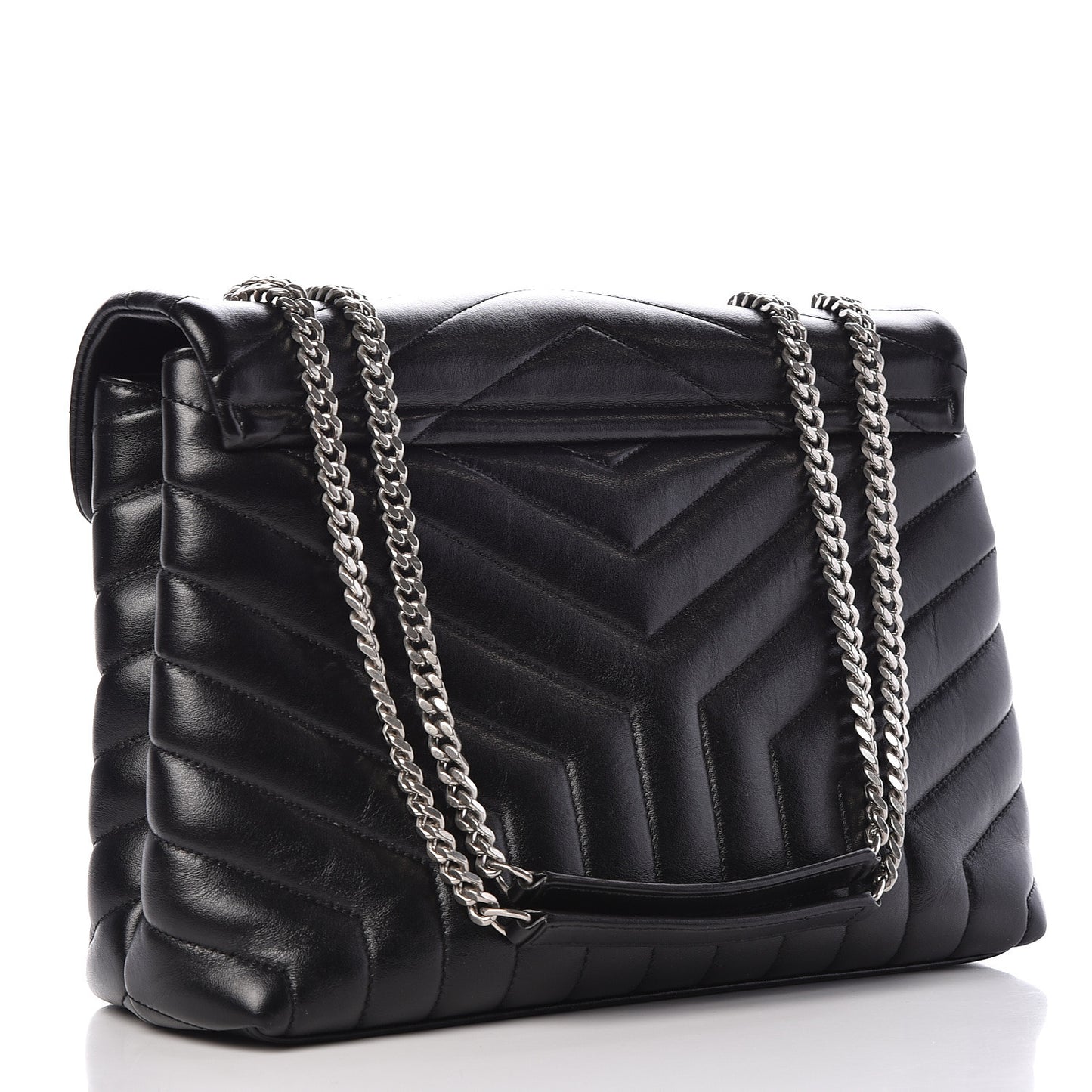 Calfskin Y Quilted Monogram Medium Loulou Chain Satchel Black