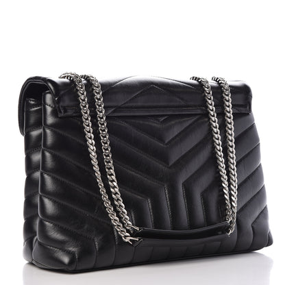 Saint Laurent Calfskin Y Quilted Monogram Medium Loulou Chain Satchel Black 3 of 11