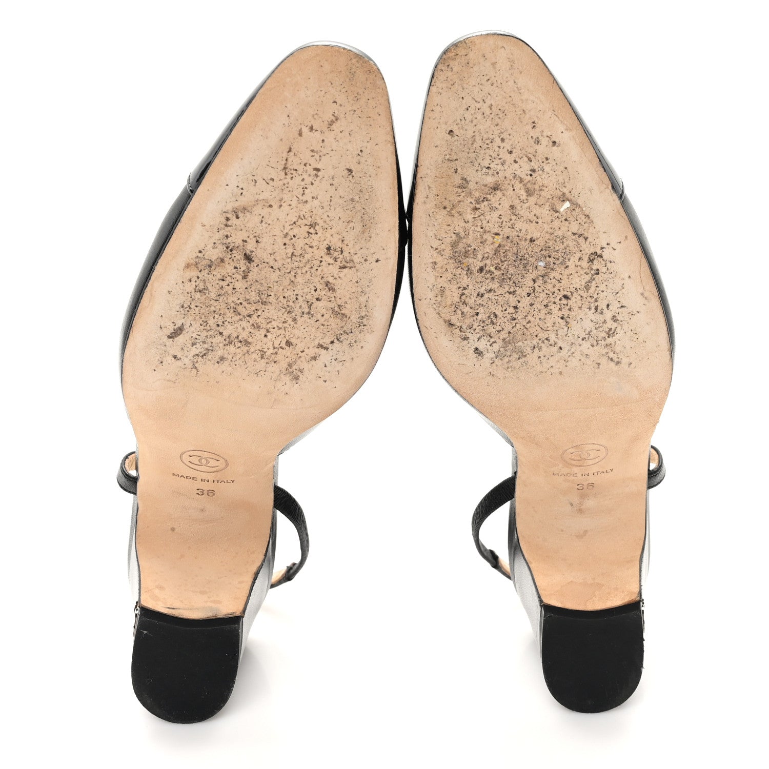 Chanel Lambskin Patent Cap Toe CC Slingback Pumps 36 Black 6 of 9