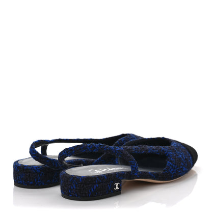 Chanel Tweed Cap Toe Slingback Flats 39 Blue Black 4 of 8