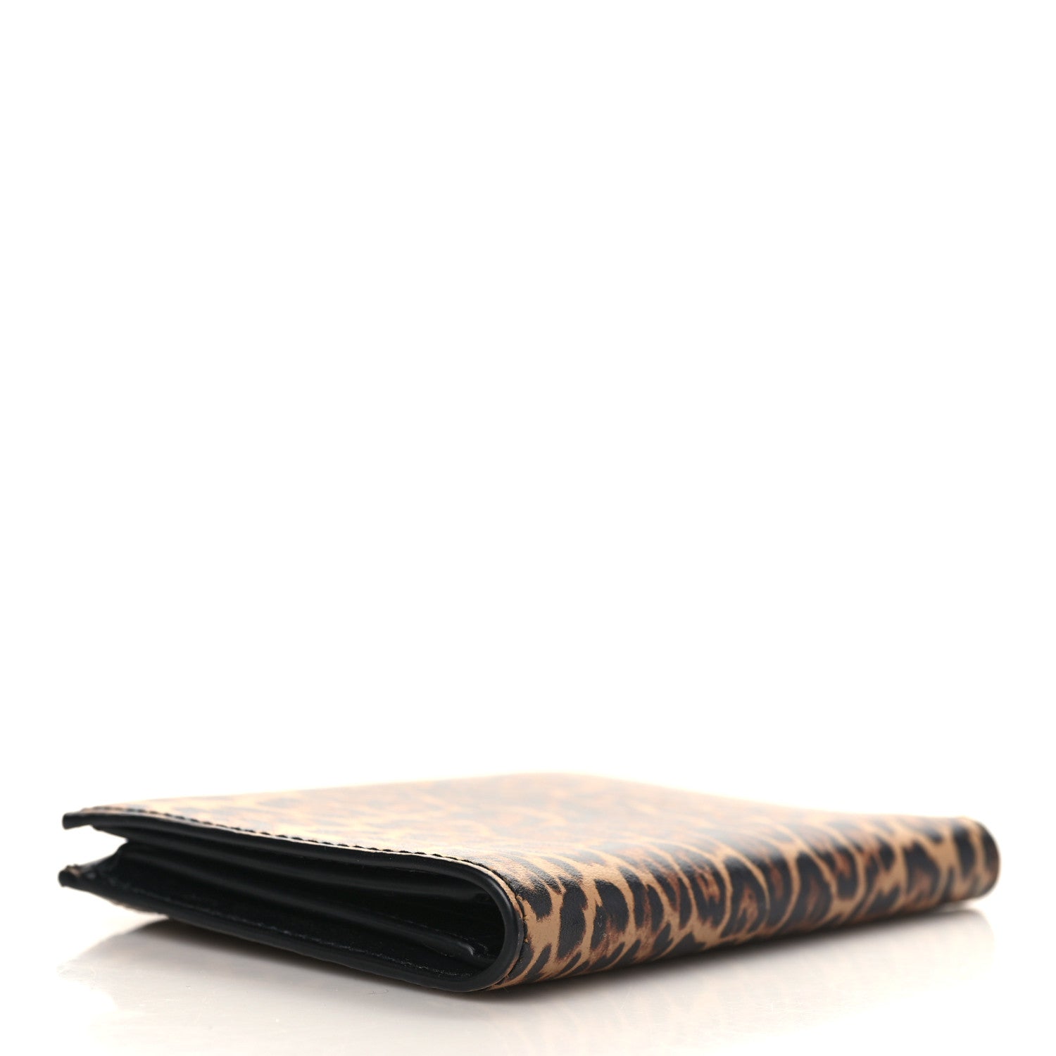 Saint Laurent Calfskin Leopard Printed Monogram Bi-Fold Zipped Wallet Black 4 of 6
