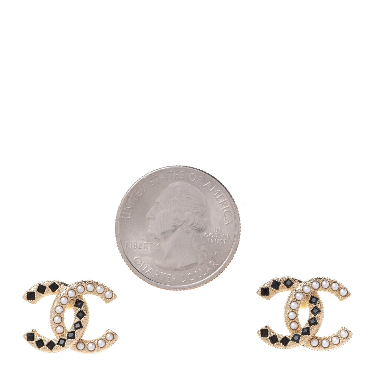 Resin Pearl CC Earrings Gold Black