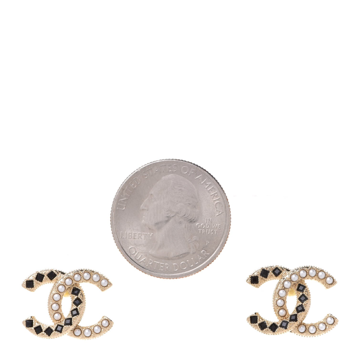 Chanel Resin Pearl CC Earrings Gold Black 2 of 5